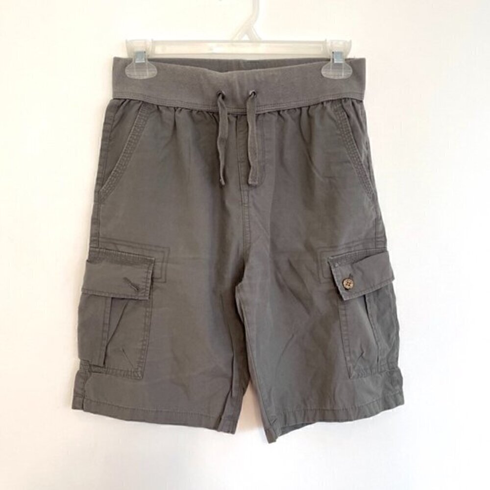 LUCKY BRAND Boys Gray Pull On Drawstring 100% Cotton 9" Inseam Cargo Shorts L